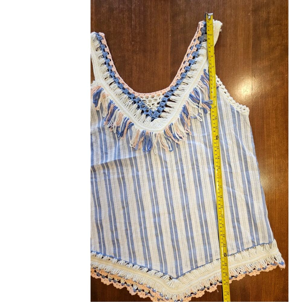 Miss Koo Paris Fringe Blouse Knit Crochet Cotton Blend Festival Boho Shirt Sz L - Picture 8 of 11